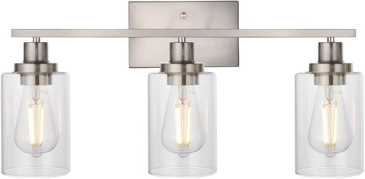 MELUCEE 3 Lights Wall Sconce Brushed Nickel Finished Modern Bathroom Vanity Light Fixtures with Clear Glass Shade Suit for Porch Bedroom Foyer Kitchen (Patent No.: US D963914 S)