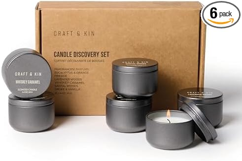 Craft & Kin Christmas Scented Votive Candle Gift Set of 6 | Small Luxury Scented Candles Holiday Gift Set for Home | Candle Box with Assorted Scents | 15–20 Hour Burn Each