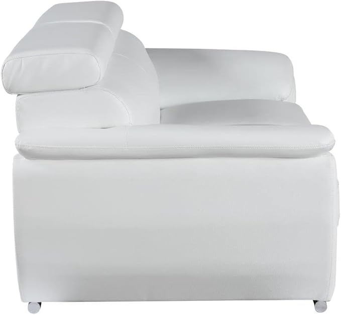 Blackjack Furniture 4571 Veal Collection Modern Genuine Leather Loveseat with Adjustable Headrest, Sturdy Wood Frame and Stainless Steel Legs, Stylish Living Room Love Seat, White