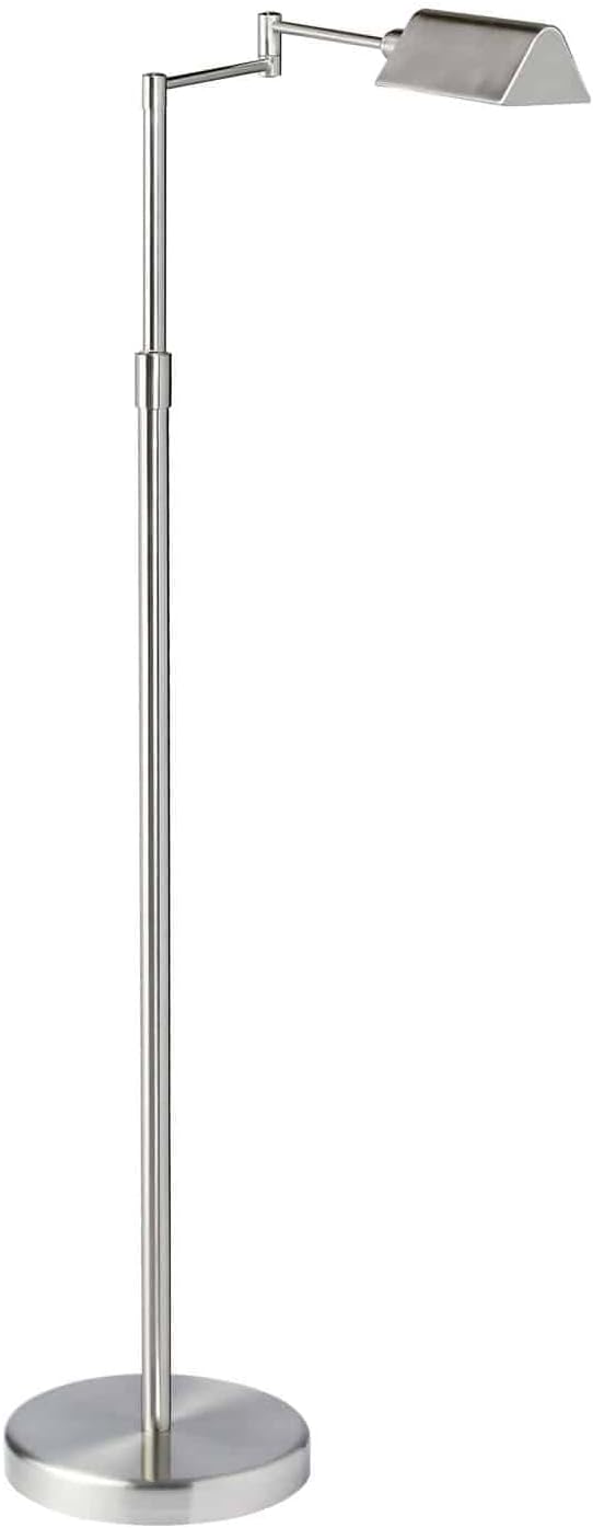 Dainolite 9W Swing Arm Floor, Satin Nickel Finish, Standing Dimmable 50 Inch LED Floor Lamp for Home Decor, Bedroom, Living Room, or Office, Great for Reading, Ambient Lighting, and More