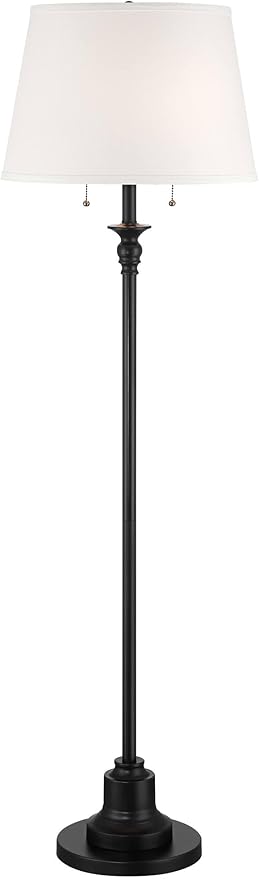 360 Lighting Spenser Traditional 58" Tall Standing Floor Lamp Skinny Pole Pull Chain Satin Black Metal Living Room Bedroom House Reading Office Home Decor Entryway Dining Indoor Family White Shade
