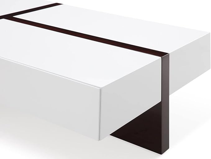 Zuri Furniture Mcintosh Rectangle Coffee Table with Storage Drawers - White and Ebony