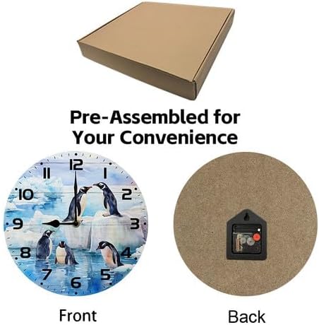 Wall Clock,Penguin Kitchen Decor and Accessories, Decorative Battery Operated Clocks for Living Room Bedroom Bathroom Farmhouse, 10 Inch