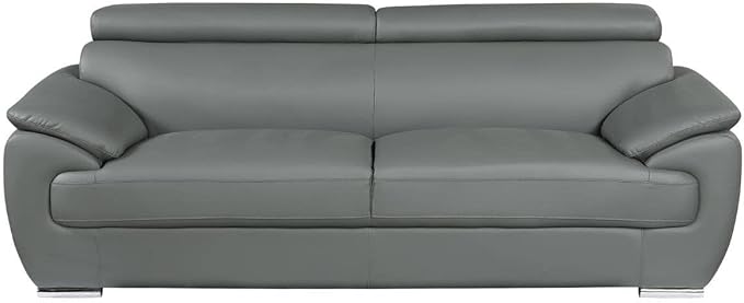 Blackjack Furniture 4571 Veal Collection Genuine Leather Couch for Living Room, Elegant Modern Design with Adjustable Headrests and Durable Wood Frame, Sofa, 86", Gray