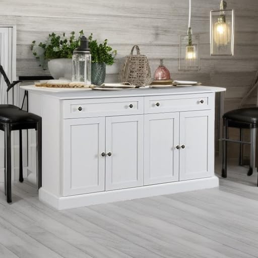 Farmhouse Vintage Console Table Sofa Table with 2 Drawers and Adjustable Shelves, Solid Wood Buffet Sideboard Storage Cabinet for Entryway Living Room Kitchen Dining Room (Antique White)