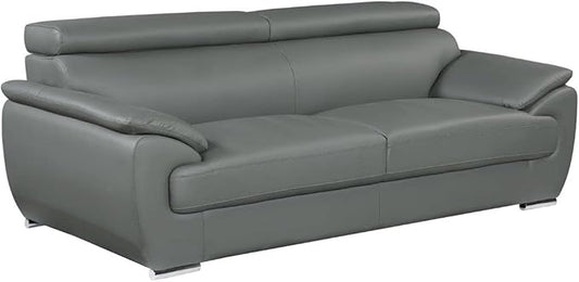 Blackjack Furniture 4571 Veal Collection Genuine Leather Couch for Living Room, Elegant Modern Design with Adjustable Headrests and Durable Wood Frame, Sofa, 86", Gray