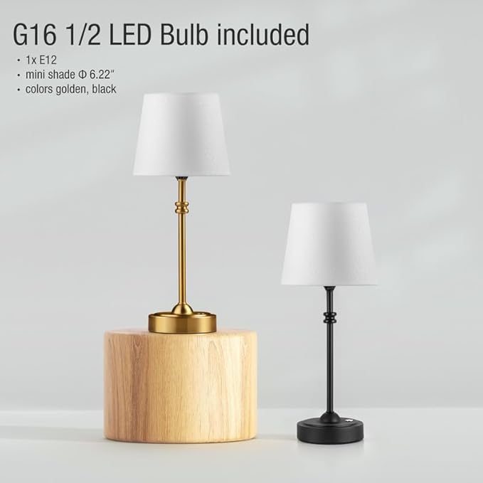 ONEWISH Cordless Lamp-Battery Operated Table lamp, 4000mAh Rechargeable, Stepless Dimmable, Small Touch Bedside Lamp with White LampsShade, 2700K Warm Ambient Light for Dining, Patio, Bathroom(Black)