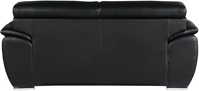 Blackjack Furniture 4571 Veal Collection Modern Genuine Leather Loveseat with Adjustable Headrest, Sturdy Wood Frame and Stainless Steel Legs, Stylish Living Room Love Seat, Black