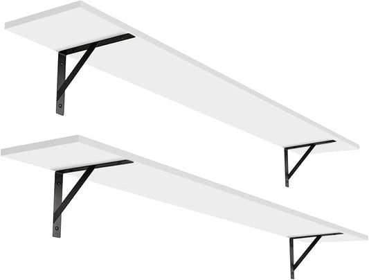 DINZI LVJ Long Wall Shelves, 55.1Inch Wall Mounted Shelves Set of 2, Extra Large Floating Storage Ledges with Sturdy Metal Brackets for Living Room, Bathroom, Bedroom, Kitchen, White