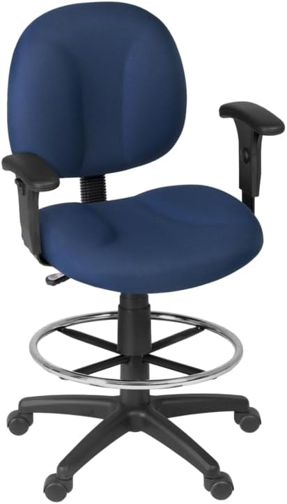 Romig Comfort Series Swivel Fabric Computer Task Chair with Adjustable Arms & Drafting Kit - Navy Blue