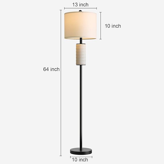 PoKat Ceramic Floor Lamps for Living Room, 64" Modern Standing Lamps for Bedroom, Farmhouse Tall Floor Lamps for Living Room Dinning Reading Home Office, Nursery, Rotary Switch, Matte Black