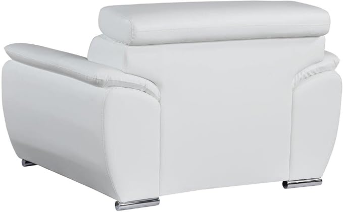 Blackjack Furniture 4571 Veal Collection Modern Genuine Leather Accent Chair with Adjustable Headrest, Sturdy Wood Frame and Stainless Steel Legs, Stylish Living Room Arm Chair, White