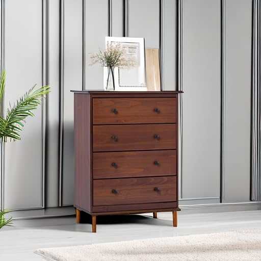 Walker Edison Modern Tall 4-Drawer Solid Wood Dresser Bedroom Storage Drawer Organizer Closet Hallway, 40 Inch, Walnut