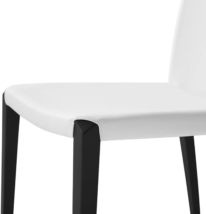 ZURI Modern Jordan Dining Chair in White Leatherette and Matte Black Steel Base