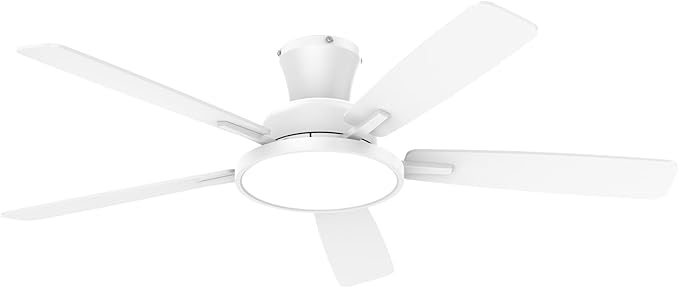 TALOYA Ceiling Fans with Lights and Remote, 52 inch Low Profile Ceiling Fan with Nightlight, Flush Mount, Reversible, 3CCT, Dimmable White Modern Ceiling Fan for Bedroom, Living Room, Outdoor Patio