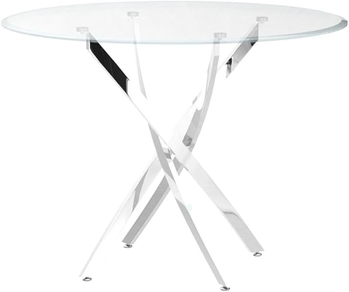 36" Round Dining Table for 4, Glass Kitchen & Dining Room Tables, Modern Circle Dining Room Table w/0.39" Tempered Glass Tabletop,Silver Finish Stainless Steel Legs for Dinner Small Space(No Chairs)