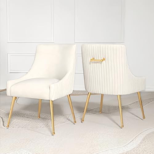 Dining Chairs, Accent Chairs Set of 2, Modern Upholstered Kitchen Dining Room Chairs with Gold Legs, Fabric Tufted Velvet Living Room Chairs for Reception Room Bedroom Guest Room (Beige)