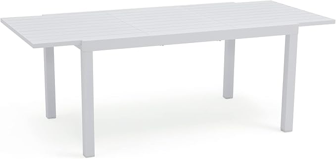 Soleil Jardin Aluminum Patio Extendable Dining Table, 59" - 83", Adjustable Indoor Outdoor Furniture Rectangle Table for 6-8 Person Porch Deck Garden, White