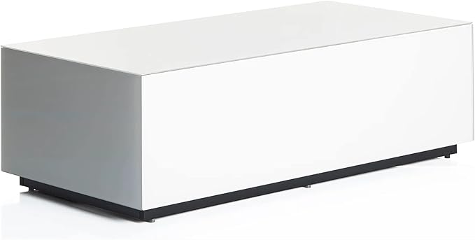 SONOROUS Premium Tempered Glass Coffee Table - Modern White Rectangular Coffee Tables for Living Room - High Gloss Fingerprint Resistant Mid Century Design - Stylish Living Room Furniture & Décor