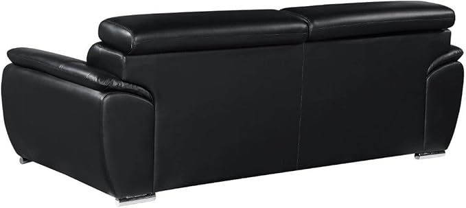 Blackjack Furniture 4571 Veal Collection Genuine Leather Couch for Living Room, Elegant Modern Design with Adjustable Headrests and Durable Wood Frame, Sofa, 86", Black