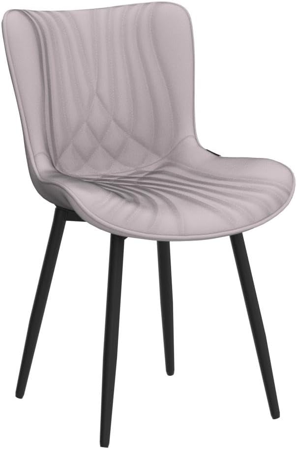 YOUTASTE Dining Chairs Set of 2, Mid Century Modern Upholstered Faux Leather Kitchen Room Chairs, with Black Metal Legs, Armless Accent Chair for Living Room, Bedroom, Vanity, Grey