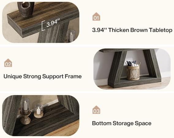 Tribesigns Farmhouse Console Table, 55-Inch Rustic Sofa Table with Storage, Industrial Wooden Entryway Table for Hallway, Living Room, Gray