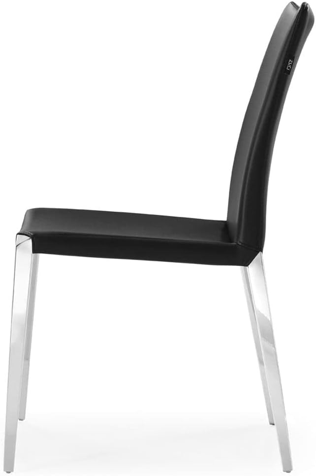 ZURI Modern Jordan Dining Chair in Black Leatherette and Polished Stainless Steel Base