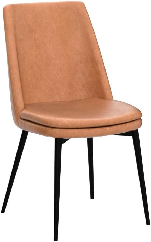 CHITA Mid-Century Padded Dining Chair, Modern Upholstered Faux Leather Dining Room Chair Set of 2 with Metal Legs,Saddle Brown