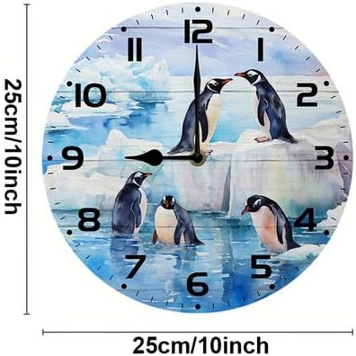 Wall Clock,Penguin Kitchen Decor and Accessories, Decorative Battery Operated Clocks for Living Room Bedroom Bathroom Farmhouse, 10 Inch