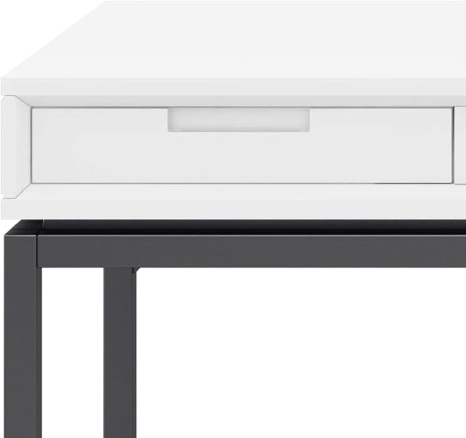 SIMPLIHOME Banting Desk - 60-Inch Wide Solid Hardwood and Metal Writing Desk in White, Modern Industrial Home Office Computer Table for Study with 2 Drawers and Flip-Down Keyboard Tray