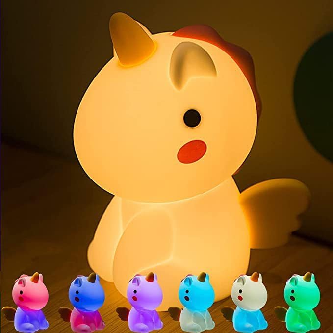 Unicorn Night Light for Adults Kids,Rechargeable Light Table Lamp Bedside Lamp with 7 Colors,LED Dimmable Animal Silicone Sleep Night Lamp Cute Room Decor Night Light for Girls Boys