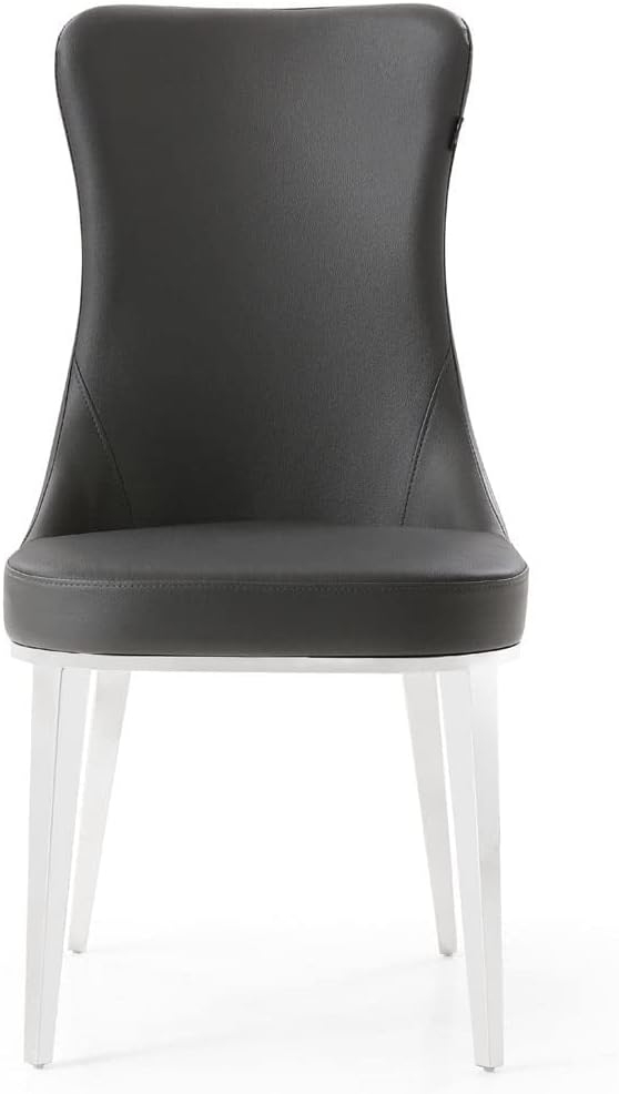 ZURI Modern Norma Dining Chair - Dark Grey with Polished Stainless Steel Base