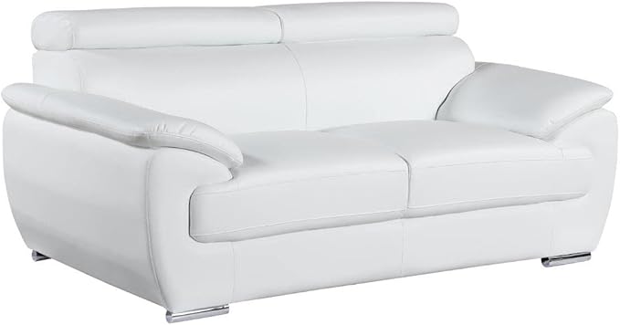Blackjack Furniture 4571 Veal Collection Modern Genuine Leather Loveseat with Adjustable Headrest, Sturdy Wood Frame and Stainless Steel Legs, Stylish Living Room Love Seat, White