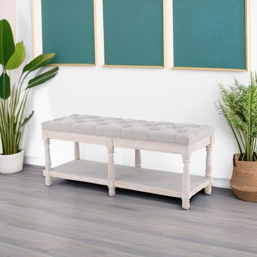 Kmax Storage Entryway Bench Tufted Shoe Rack Bench Wood Window Bench for Hallway Entrance Bedroom Corner, Beige