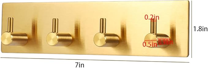 Picowe Key Holder for Christmas Wall Decorative, Adhesive Stainless Steel Key Hooks, Key Hanger Key Organizer Towel Hook Coat Hanger for Entryway Hallway Kitchen (Four Rows, Golden 1 PC)