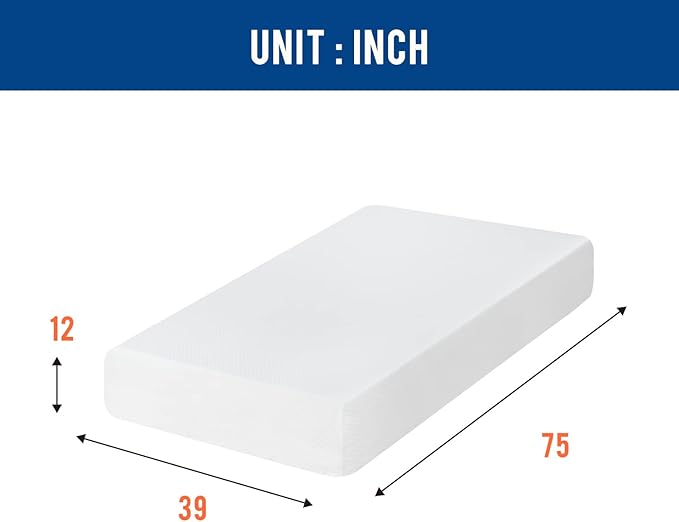 FDW | 12 Inch Twin Mattress | Medium Firm | Gel Memory Foam Mattress | White | Bed in a Box, CertiPUR-US Certified | Pressure Relief, Cooling Ventilated Foam | Washable Removable Cover