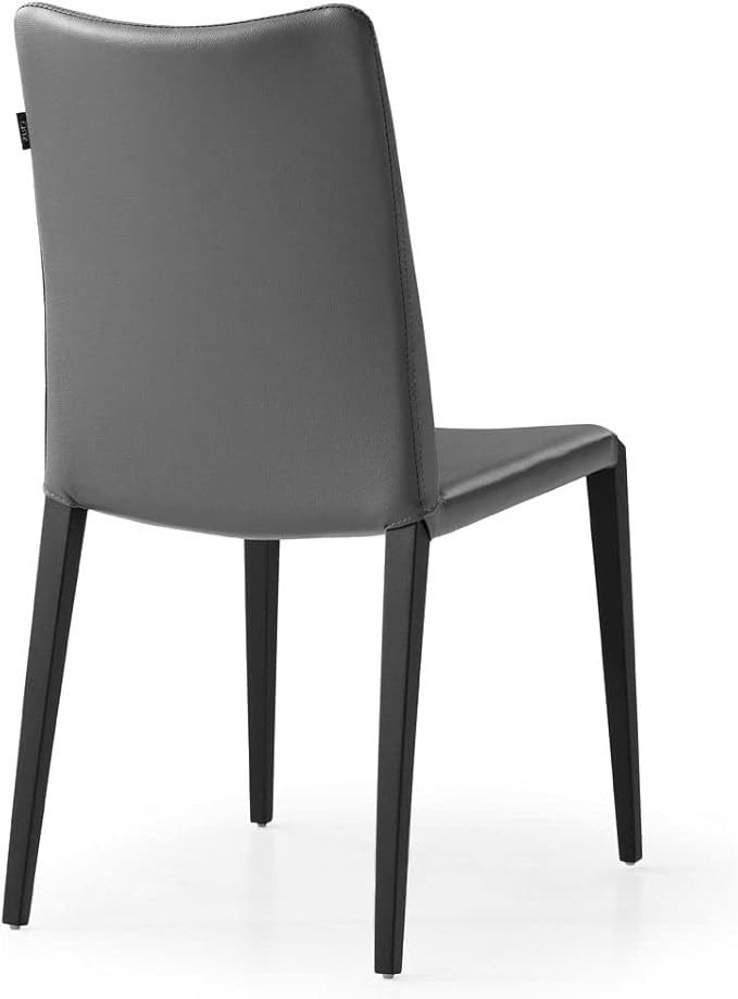 ZURI Modern Jordan Dining Chair in Dark Grey Leatherette and Matte Black Steel Base