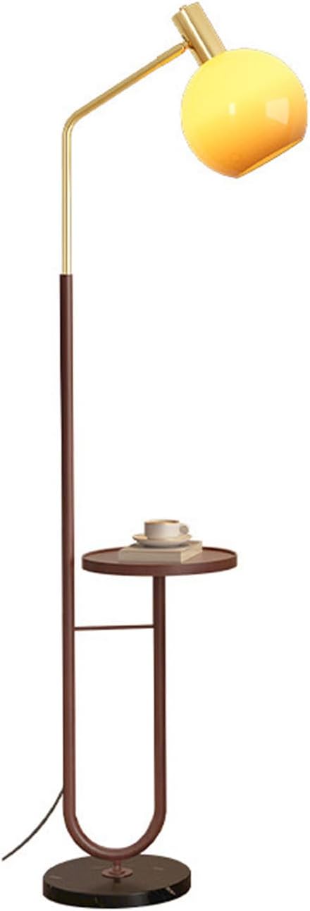 MIXL-Rustic Floor Lamp with Table,Glass Shade Floor Light with Foot Switch,Art Deco Bedside Reading Lamp,Mid Century Modern Standing Lamp for Study Room Office and Corner