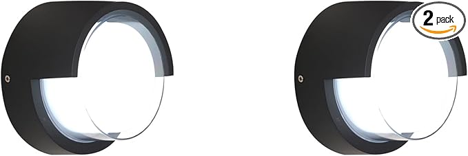 Modern Outdoor Wall Sconces - 2 Pack Minimalist Style Waterproof Wall Mount Lights - 6500K Black Cold Lights - Circular Aluminum