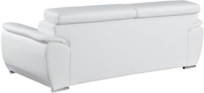 Blackjack Furniture 4571 Veal Collection Genuine Leather Couch for Living Room, Elegant Modern Design with Adjustable Headrests and Durable Wood Frame, Sofa, 86", White