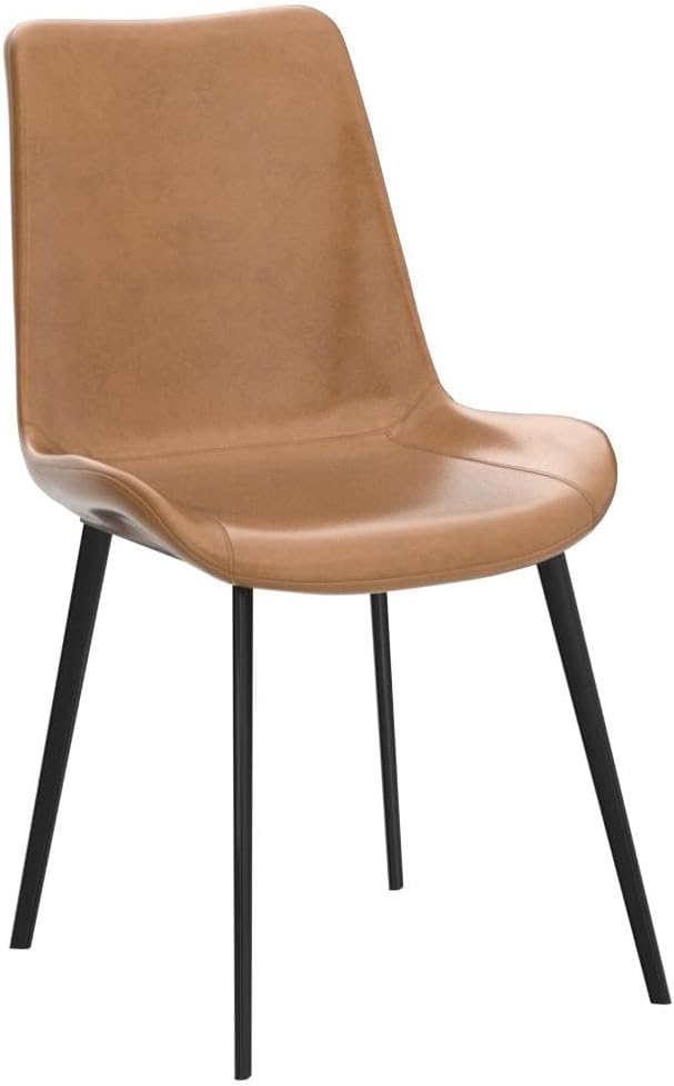 Dining Chairs Set of 2, Modern Kitchen & Dining Room Chairs, Upholstered Faux Leather Cushion Seat and Sturdy Metal Legs (2 Brown Chairs)