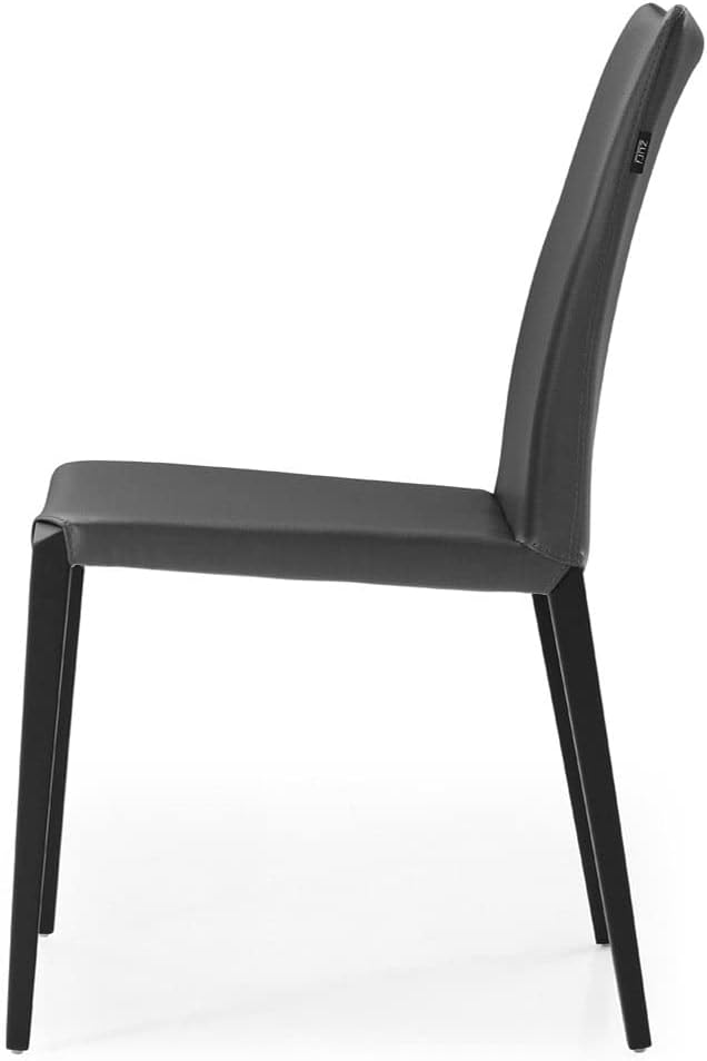 ZURI Modern Jordan Dining Chair in Dark Grey Leatherette and Matte Black Steel Base