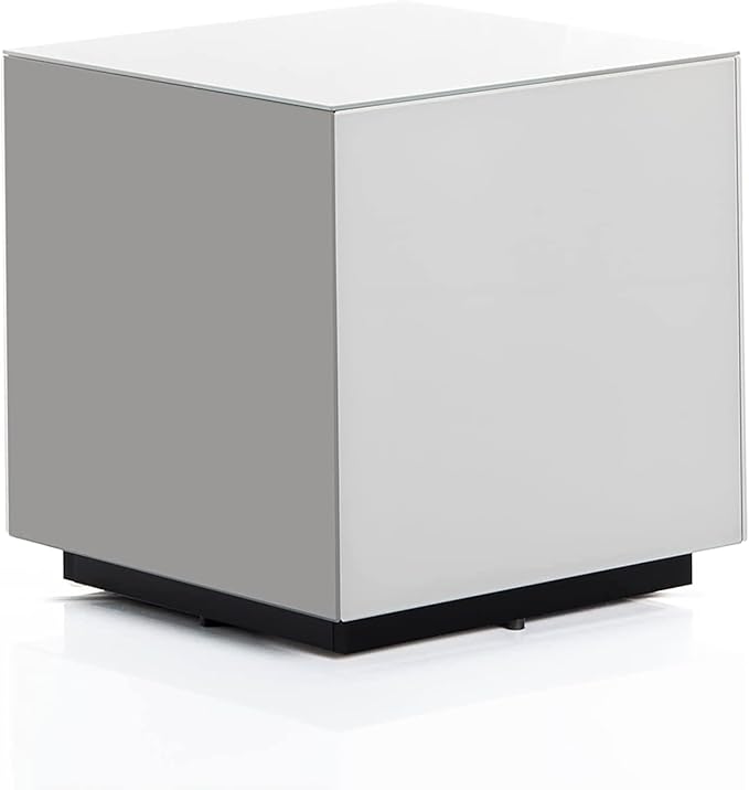 SONOROUS Premium Tempered Glass Side Table - Luxury Nightstand & Bedside Table for Bedroom or Living Room - High Gloss End Table in White Finish - Sleek Cube Design with Fingerprint Resistant Glass