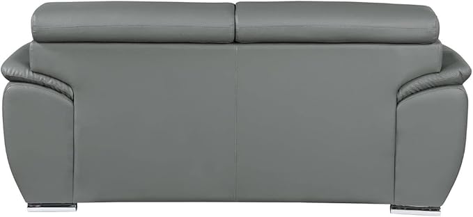 Blackjack Furniture 4571 Veal Collection Modern Genuine Leather Loveseat with Adjustable Headrest, Sturdy Wood Frame and Stainless Steel Legs, Stylish Living Room Love Seat, Gray