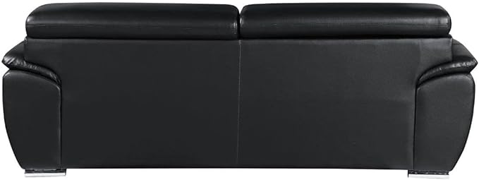 Blackjack Furniture 4571 Veal Collection Genuine Leather Couch for Living Room, Elegant Modern Design with Adjustable Headrests and Durable Wood Frame, Sofa, 86", Black