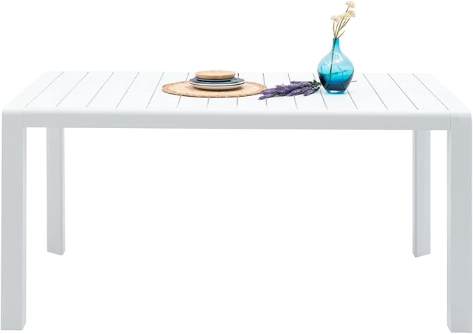 Outdoor Dining Table for 6, 60"x35" Patio Rectangular Dining Tables Powder-Coated Aluminum Table Top Heavy Duty Patio Furniture for Garden,White Frame