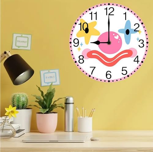 Wall Clock,Clown Face Kitchen Decor and Accessories, Decorative Battery Operated Clocks for Living Room Bedroom Bathroom Farmhouse 12 Inch
