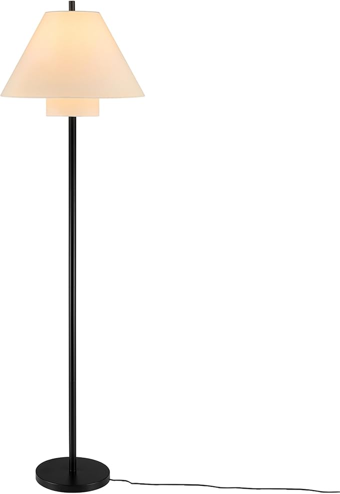 GLOBE Electric 61000170 62" Floor Lamp, Matte Black, White Fabric Double Shade, On/Off Rotary Switch on Socket, 5-Foot Black Cord, 1-Light, 60W E26/Medium Base Bulb