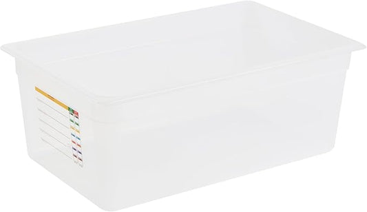 Restaurantware Food Storage Container 1 Pack of 20.7 x 12.6 x 7.8 Inches Plastic Stackable Storage Box White Reusable Label Container Dishwasher Safe For Restaurants And Kitchens