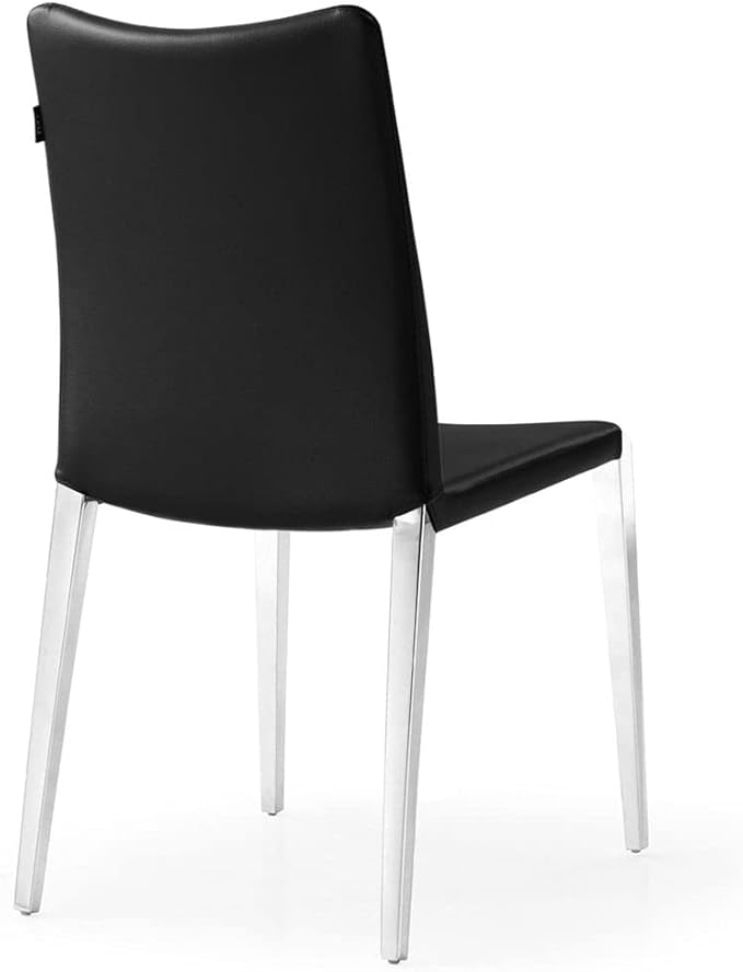 ZURI Modern Jordan Dining Chair in Black Leatherette and Polished Stainless Steel Base